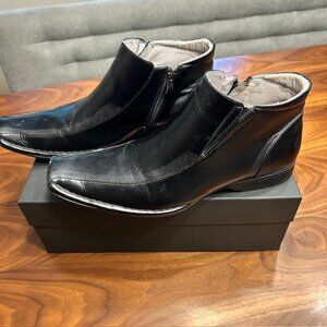 Madden men's black leather ankle boot, slip on w/ side zipper, size 10